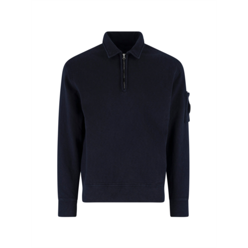 C.P. COMPANY blue half-zip lens detail cotton sweatshirt