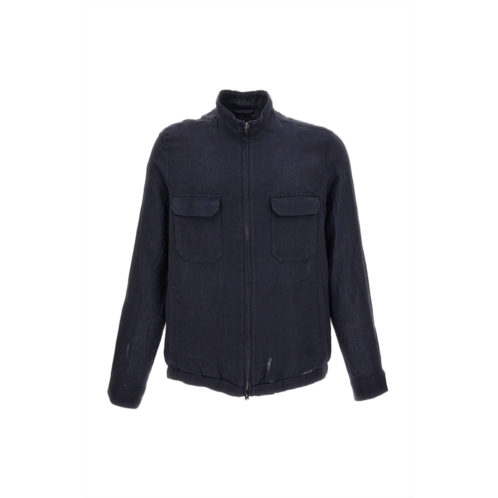 HERNO blue sahariana crafted linen jacket
