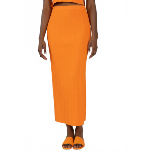 FRAME mixed rib cut out skirt in bright tangerine