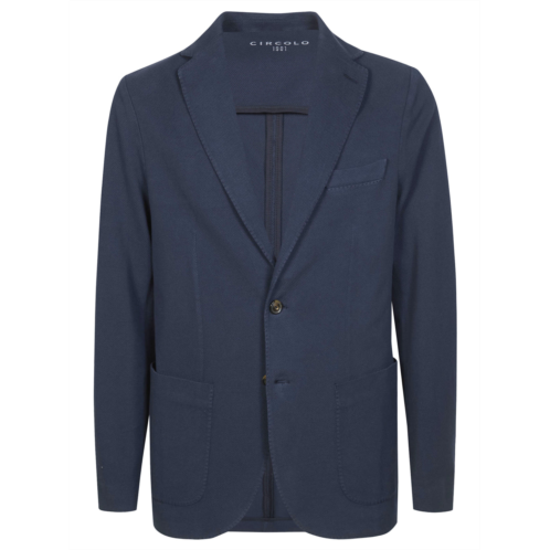 CIRCOLO men blue notch lapel oxford blazer