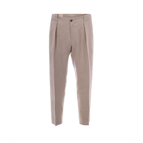 BRIGLIA beige linen trousers with center crease and pleated detailing