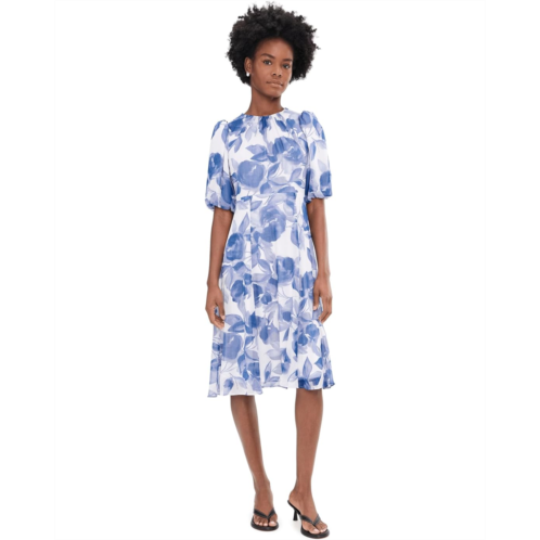 Calvin Klein Puff Sleeve Chiffon Midi