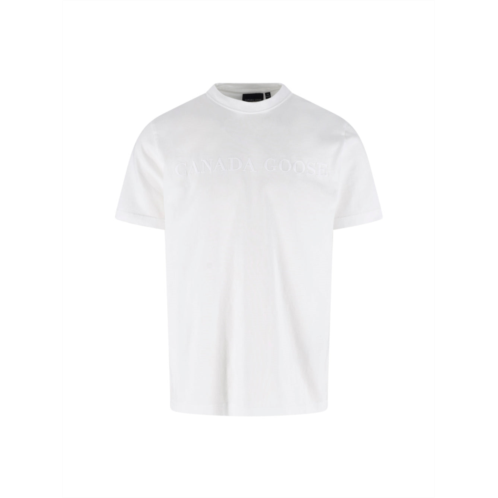 CANADA GOOSE white plain embossed cotton logo t-shirt