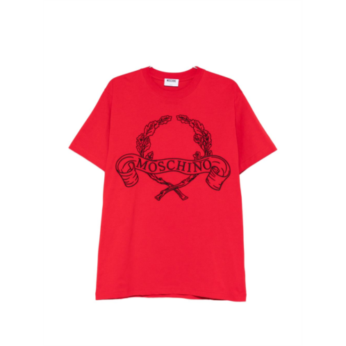 MOSCHINO graphic red silk-nylon t-shirt with wreath design