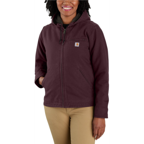 Carhartt Womens Loose Fit Washed Duck Sherpa-Lined Hooded Jacket Blackberry