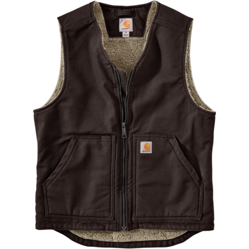 Carhartt Mens Relaxed Fit Washed Duck Sherpa-Lined Vest Dark Brown