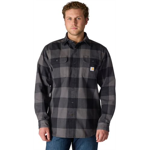 Carhartt Mens Loose Fit Heavyweight Flannel Long-Sleeve Plaid Shirt Beigeblack