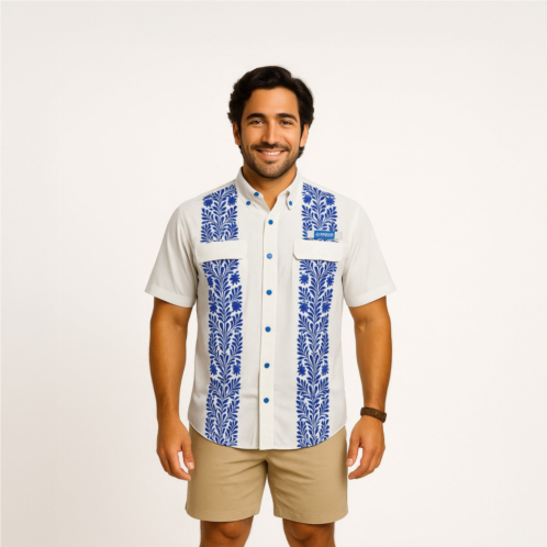 Magellan Outdoors Mens Laguna Madre Talavera Azul Short Sleeve Button Down
