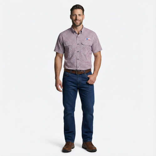 Magellan Outdoors Mens FishGear Local State Texas Print Short Sleeve Button-Down Shirt TX Micro Print