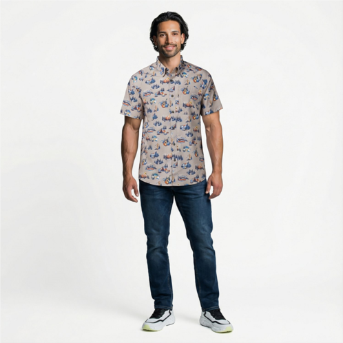 Magellan Outdoors Mens Hickory Canyon Print Short Sleeve Shirt Khaki Mountain Camp