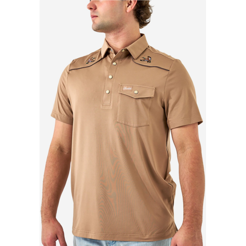 Burlebo Mens Peal Snap Performance Short Sleeve Polo Shirt Medium Beige 01