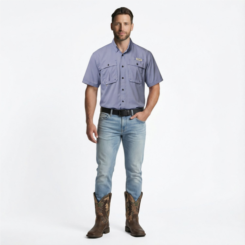 Magellan Outdoors Mens Aransas Pass Mini Check Short Sleeve Shirt Blue Aster / Cool Blue