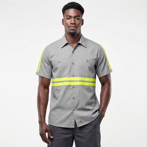 Red Kap Mens Enhanced Visibility Cotton Work Shirt Gray/Yellow