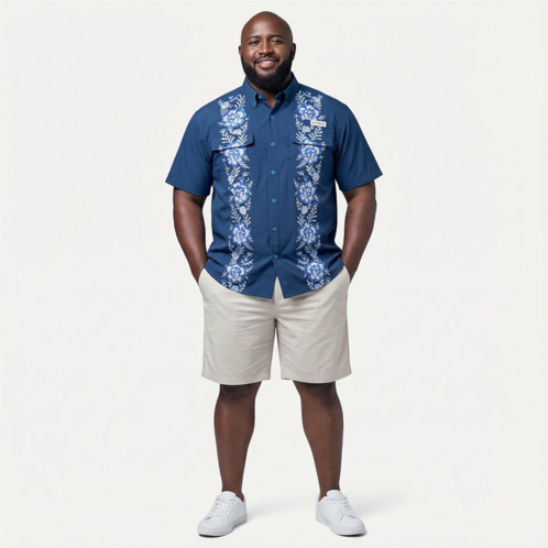 Magellan Outdoors Mens Hispanic Heritage Flores Azul Guayabera Shirt