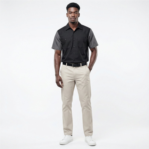Red Kap Mens 2-Tone Crew Short Sleeve Shirt Black/Charcoal