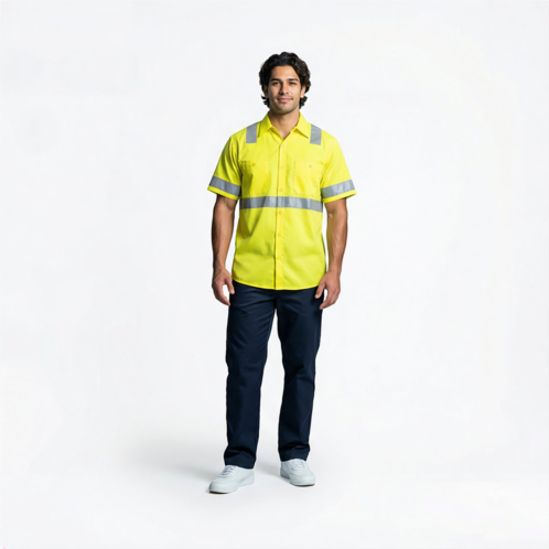 Red Kap Mens Hi-Visibility Ripstop Type R Class 3 Short Sleeve Work Shirt Gray/Yellow