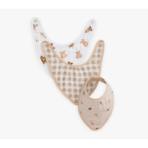 Potterybarn Teddy Bear Organic Muslin Bibs & Burp Cloths