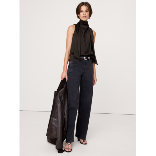 Bananarepublic Stretch-Satin Tie-Neck Top