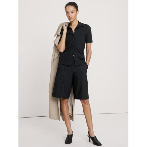 Bananarepublic Silky Cotton Short-Sleeve Button-Down Top