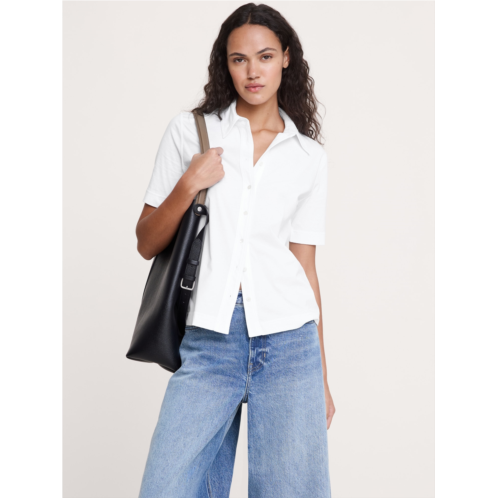 Bananarepublic Silky Cotton Short-Sleeve Button-Down Top