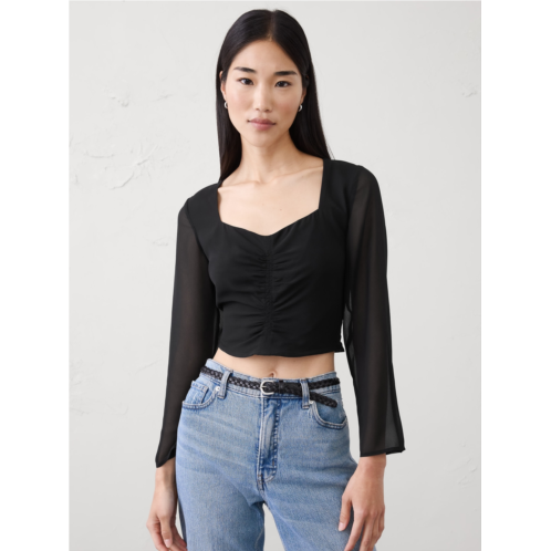 bananarepublic Cropped Shirred Sweetheart-Neck Top