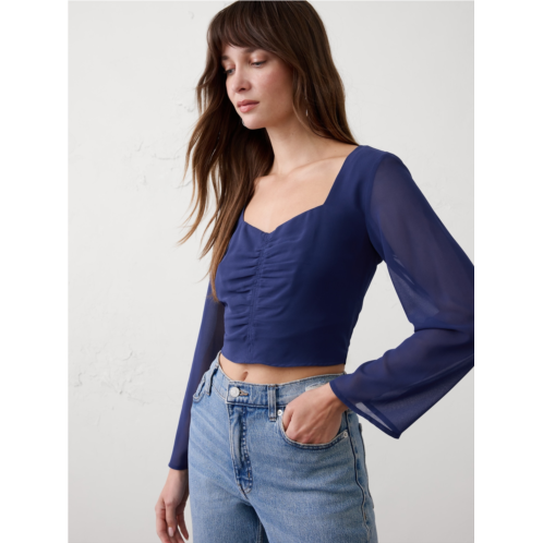 bananarepublic Cropped Shirred Sweetheart-Neck Top