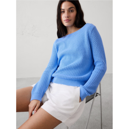 bananarepublic Cotton Boatneck Crochet Sweater