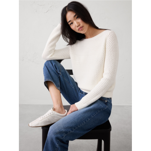 bananarepublic Cotton Boatneck Crochet Sweater