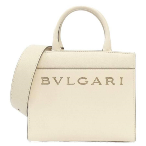 Bvlgari White Leather Logo Tote Bag
