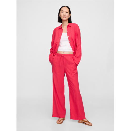 Gap Mid Rise Linen-Blend Pull-On Wide-Leg Pants
