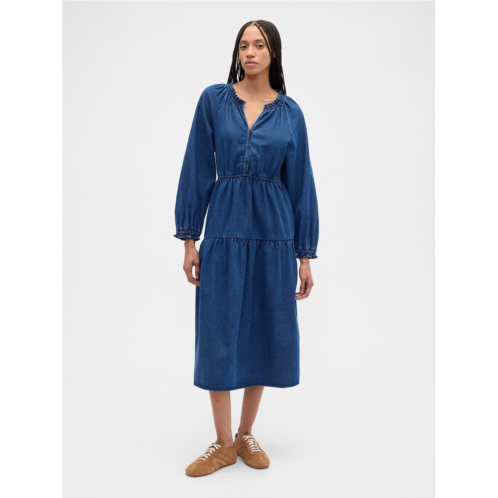 Gap Tiered Denim Western Midi Dress