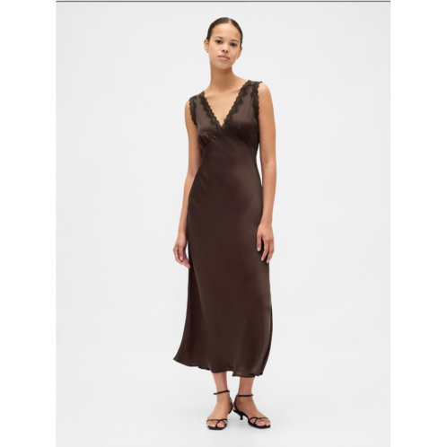 Gap Satin Lace-Trim V-Neck Maxi Slip Dress