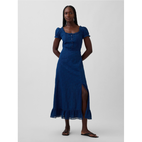 Gap Embroidered Puff-Sleeve Maxi Dress