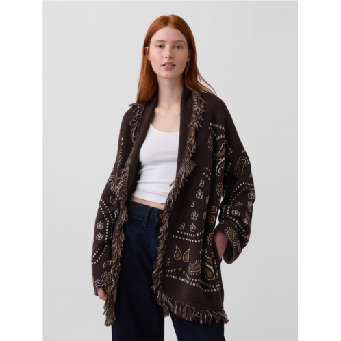 Gap Cotton-Blend Fringe Shawl Cardigan