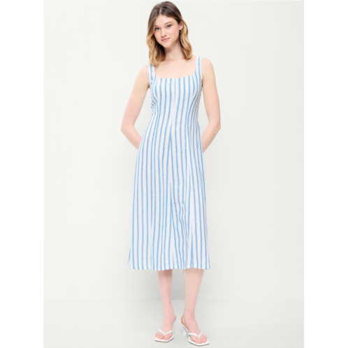 OldNavy Fit & Flare Sleeveless Linen-Blend Midi Dress