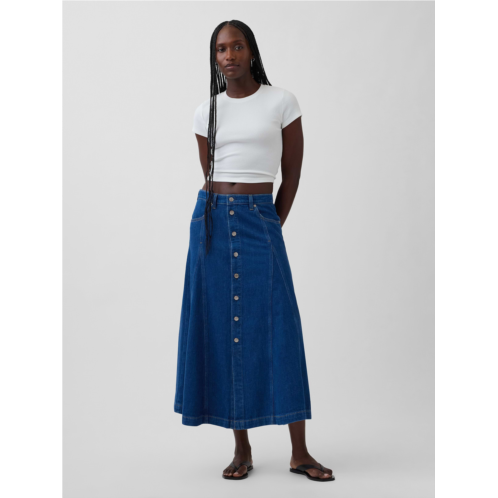 Gap Seamed Denim Button-Front Maxi Skirt