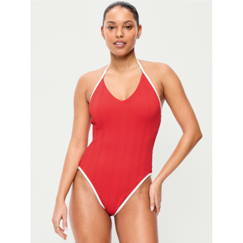 OldNavy Ribbed V-Neck Halter One-Piece Swimsuit