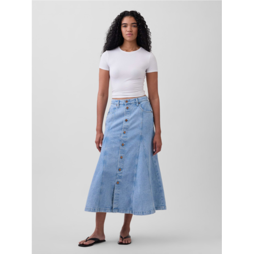 Gap Denim Seamed Button-Front Maxi Skirt