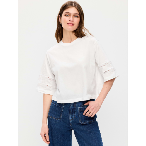 OldNavy Vintage Crew-Neck Cropped Lace-Trim T-Shirt