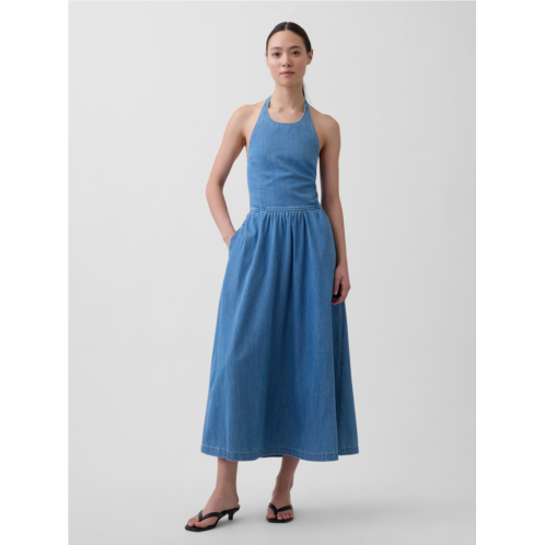 Gap Denim Tie-Back Halter Maxi Dress