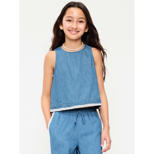 OldNavy Sleeveless Lace-Trim Chambray Top for Girls