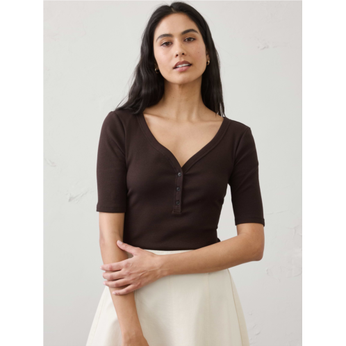 bananarepublic Ribbed Elbow-Sleeve Henley T-Shirt
