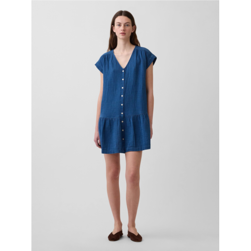 Gap Cotton Gauze Denim Drop-Waist Mini Shirtdress