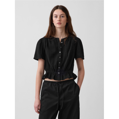 Gap Cotton Gauze Crop Peplum Top