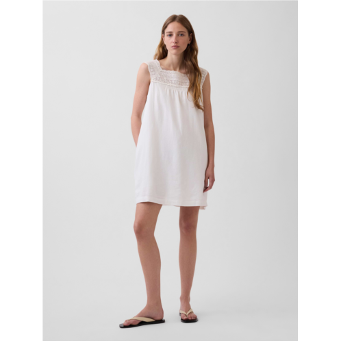 Gap Linen-Blend Crochet Yoke Mini Dress
