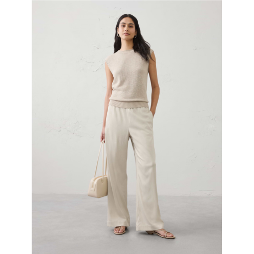 bananarepublic Wide-Leg High-Rise Crinkle Satin Pull-On Pant
