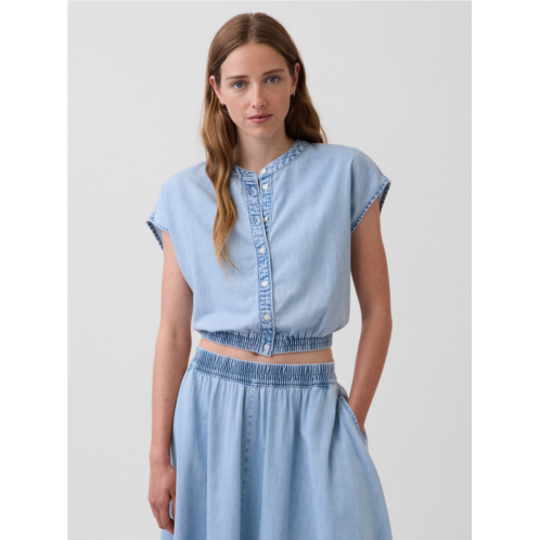 Gap Denim Cap-Sleeve Crop Button-Front Top