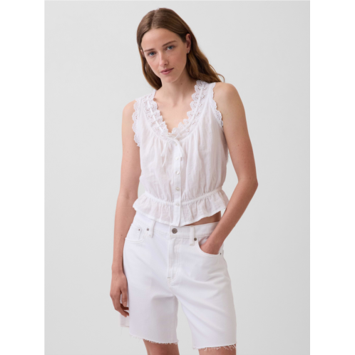 Gap Eyelet Tie-Front Crop Peplum Top
