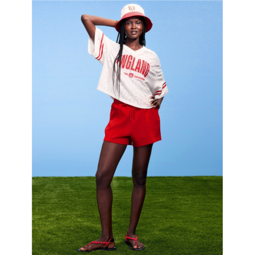 OldNavy FIFA World Cup 26 England Boxy Lace V-Neck T-Shirt for Women
