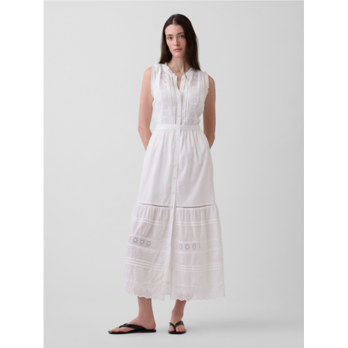 Gap Lace-Trim Tiered Midi Shirtdress